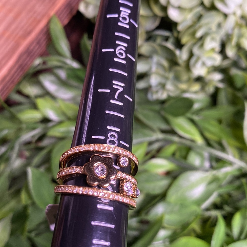 Michael Kors Gold Tone Flower Power Layered Ring with Clear Crystal Details - Picture 10 of 16